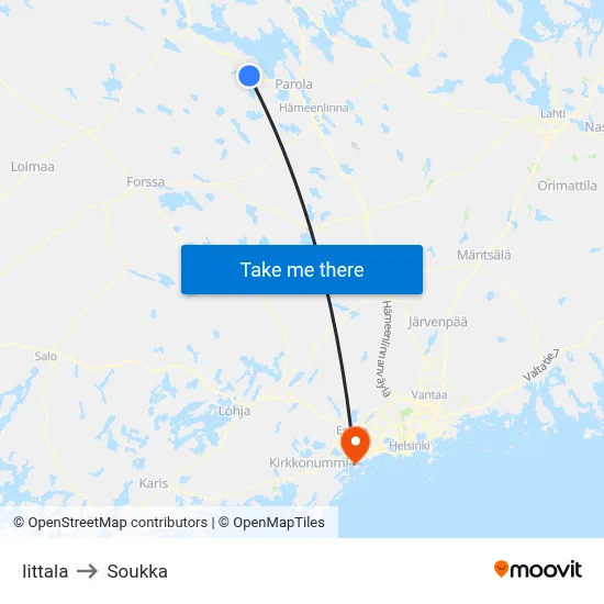 Iittala to Soukka map