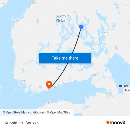 Kuopio to Soukka map