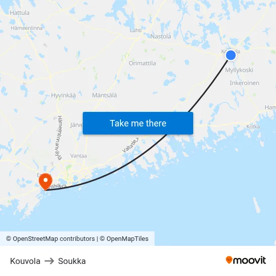 Kouvola to Soukka map