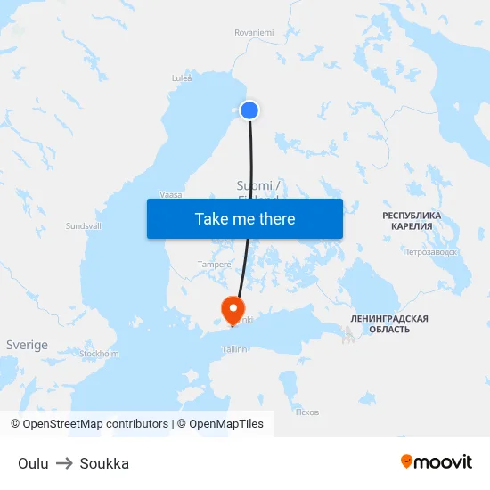 Oulu to Soukka map