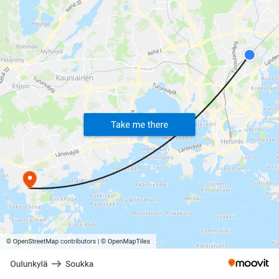 Oulunkylä to Soukka map