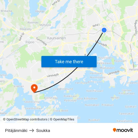 Pitajanmaki to Soukka map