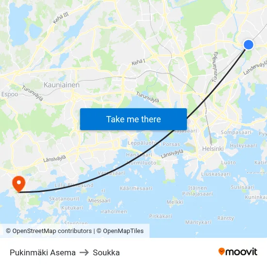Pukinmäki Asema to Soukka map