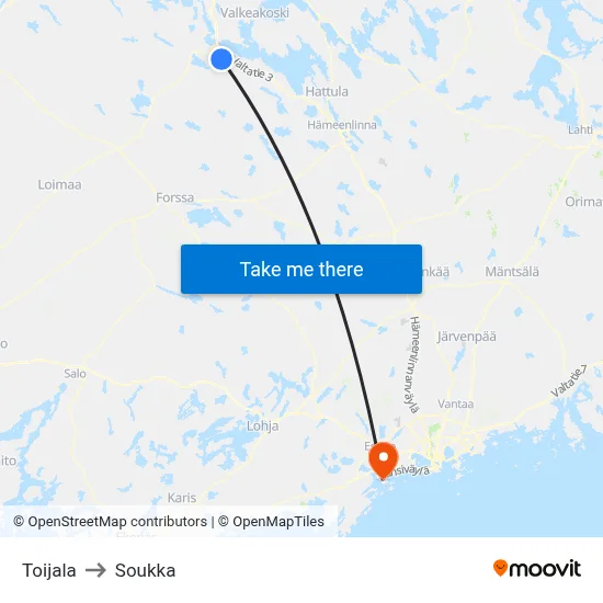Toijala to Soukka map