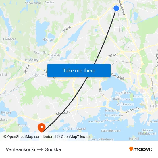 Vantaankoski to Soukka map