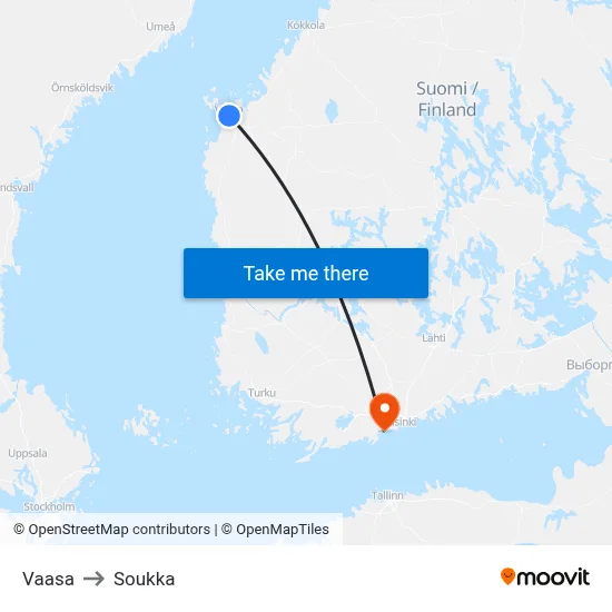 Vaasa to Soukka map