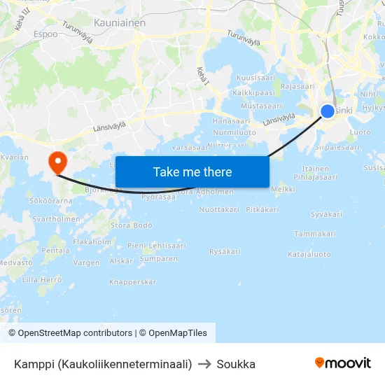 Kamppi (Long-distance Terminal) to Soukka map