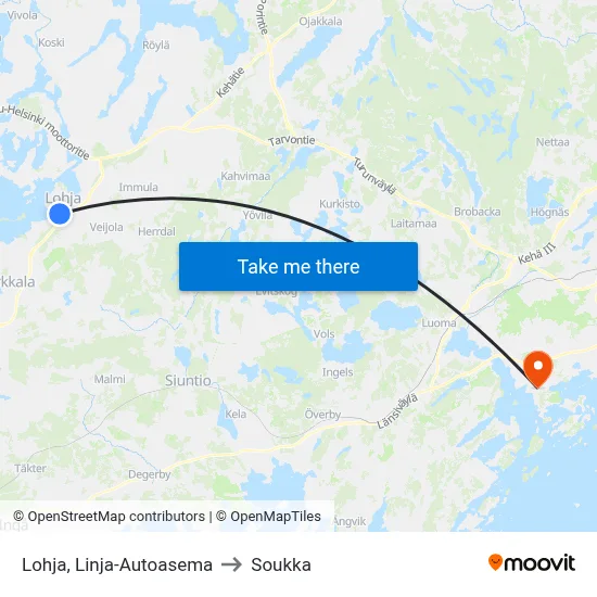 Lohja Bus Station to Soukka map