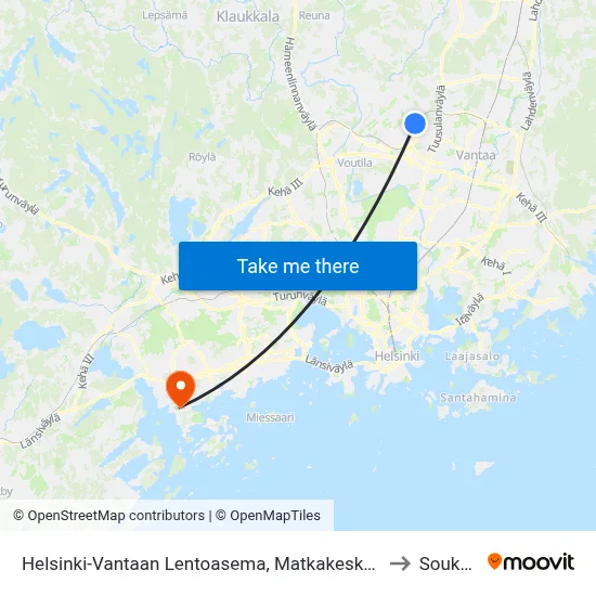 Helsinki-Vantaa Airport, Travel Center to Soukka map