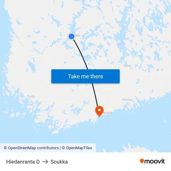 Hiedanranta D to Soukka map