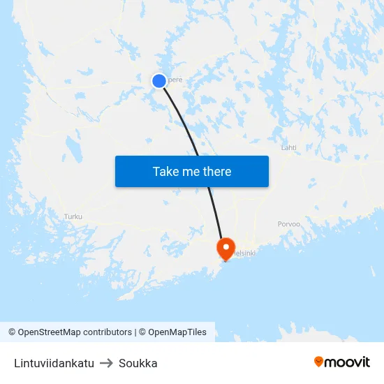 Lintuviidankatu to Soukka map