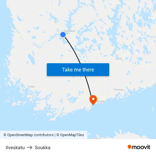 Ilveskatu to Soukka map