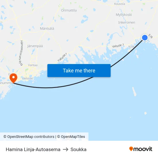 Hamina Bus Station to Soukka map