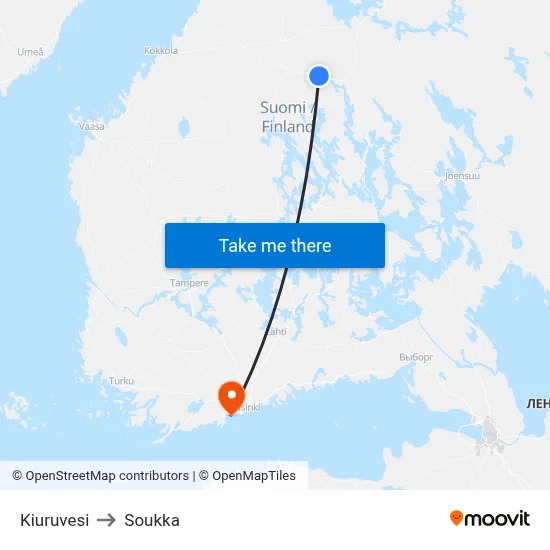 Kiuruvesi to Soukka map