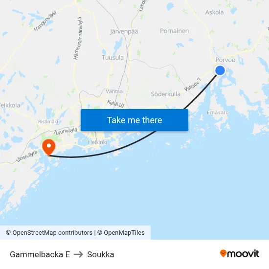 Gammelbacka East to Soukka map