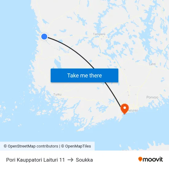 Pori Market Square Platform 11 to Soukka map