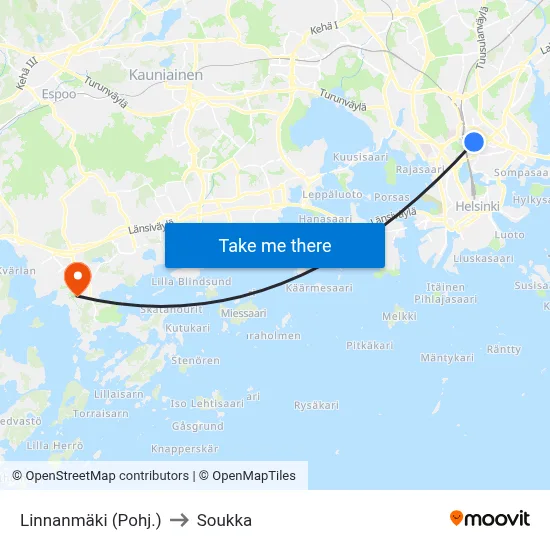 Linnanmäki (North) to Soukka map