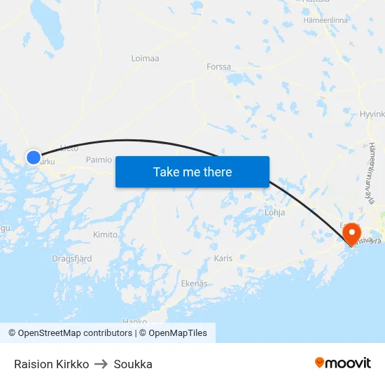 Raisio Church to Soukka map