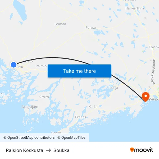 Raisio Center to Soukka map