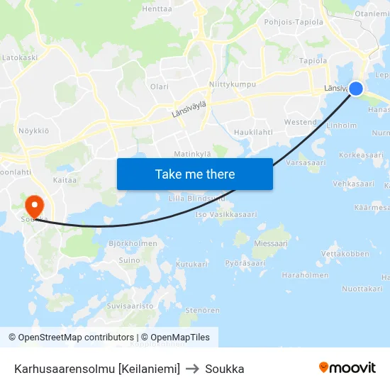 Karhusaarensolmu [Keilaniemi] to Soukka map
