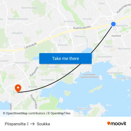 Piispansilta 🛍️ to Soukka map