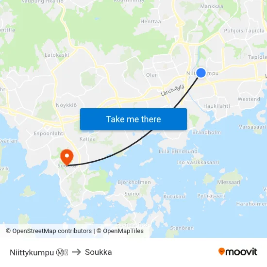 Niittykumpu Ⓜ️🛍️ to Soukka map