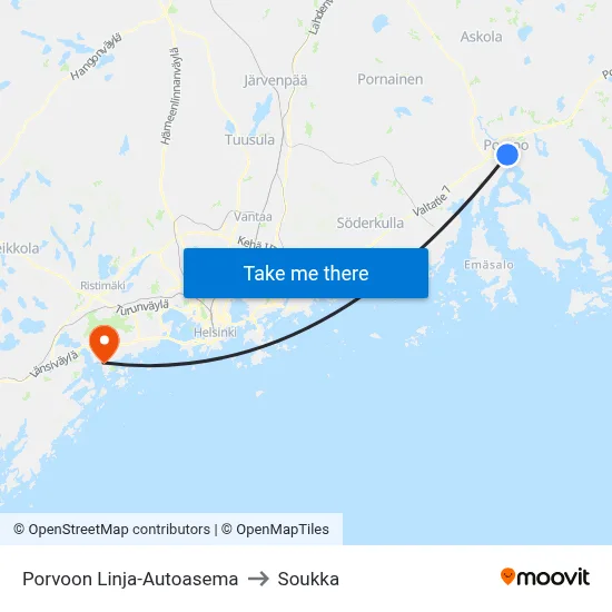Porvoon Linja-Autoasema to Soukka map