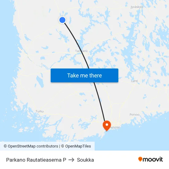 Parkano Railway Station North to Soukka map