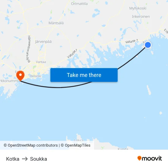 Kotka to Soukka map