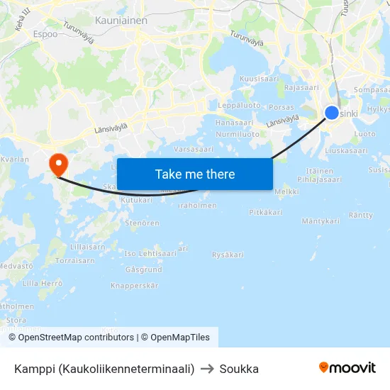 Kamppi (Long-distance Terminal) to Soukka map