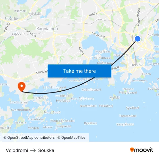 Velodromi to Soukka map
