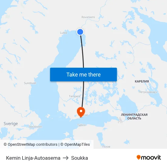 Kemi Bus Station to Soukka map