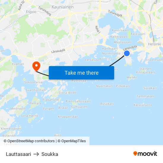 Lauttasaari to Soukka map