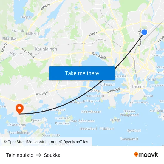 Teininpuisto to Soukka map