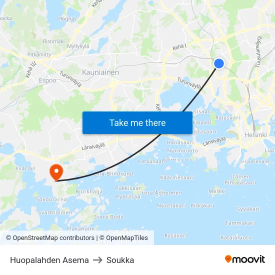 Huopalahden Asema to Soukka map