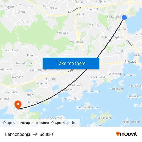 Lahdenpohja to Soukka map