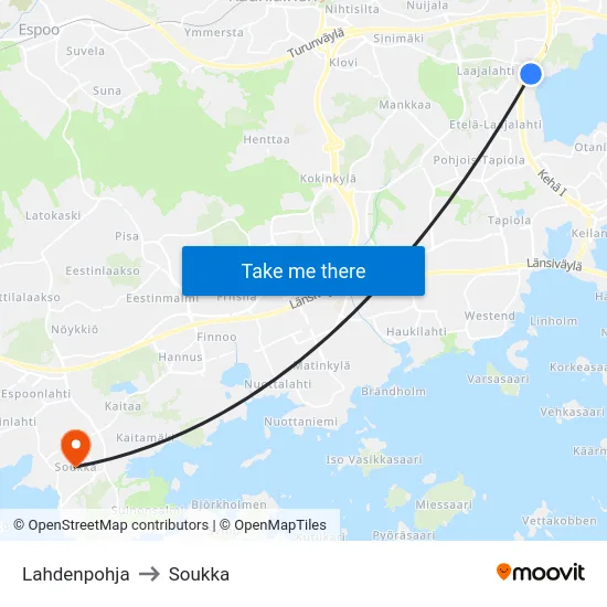 Lahdenpohja to Soukka map