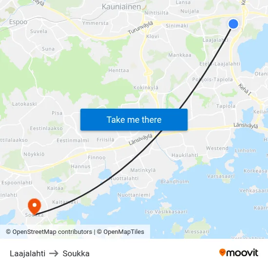 Laajalahti to Soukka map