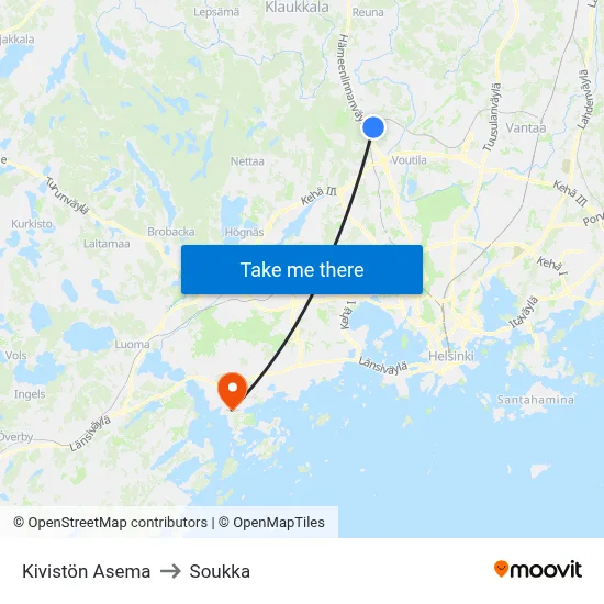 Kivisto Station to Soukka map