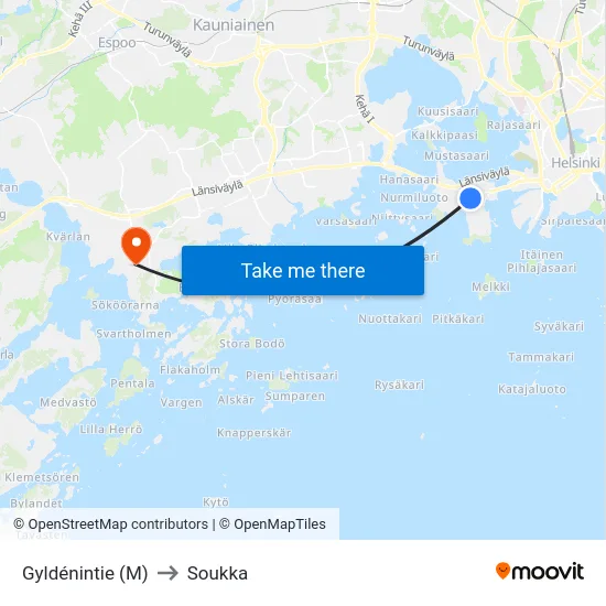 Gyldénintie (M) to Soukka map