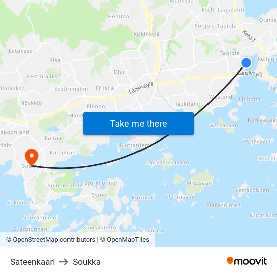Sateenkaari to Soukka map