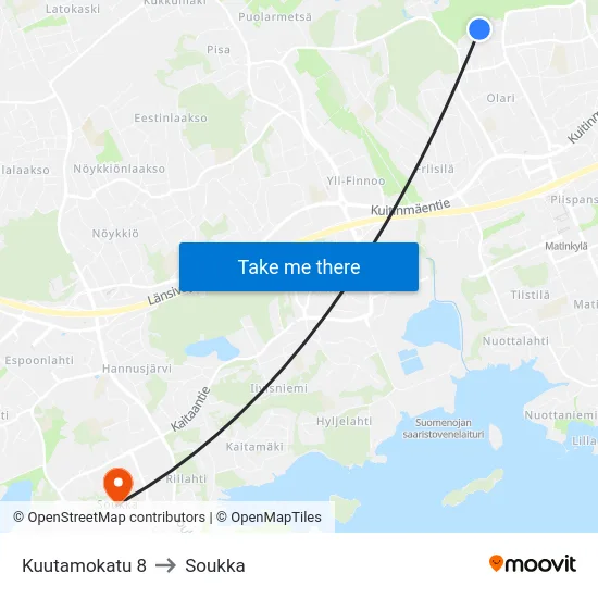 Kuutamokatu 8 to Soukka map