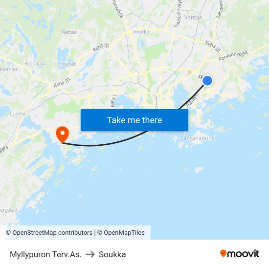 Myllypuron Terv.As. to Soukka map