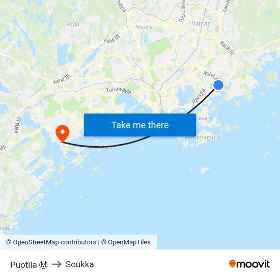 Puotila Ⓜ️ to Soukka map