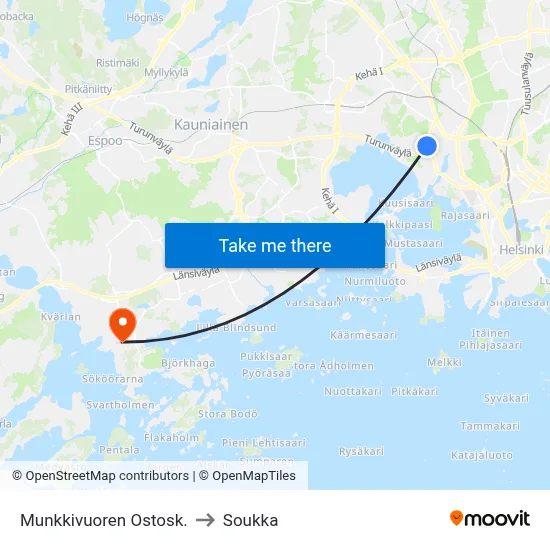 Munkkivuori Shopping Center to Soukka map