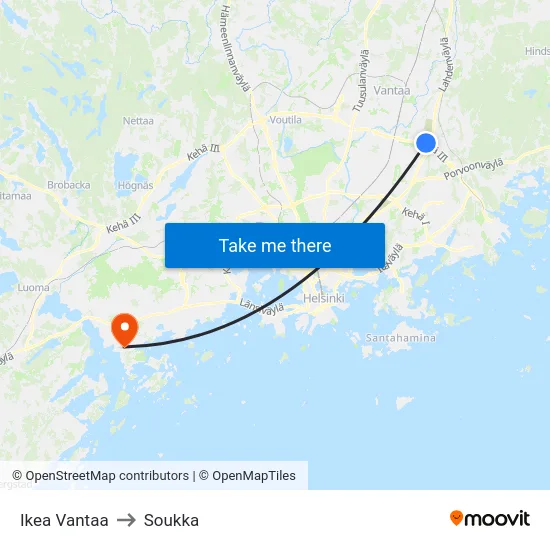 Ikea Vantaa to Soukka map