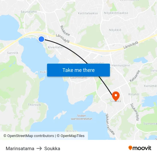 Marinsatama to Soukka map