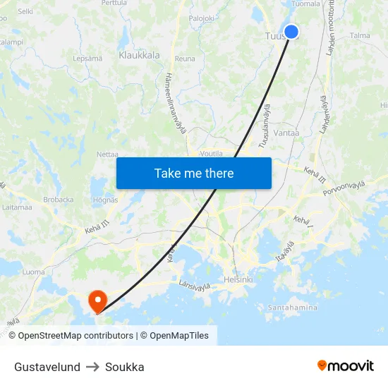 Gustavelund to Soukka map