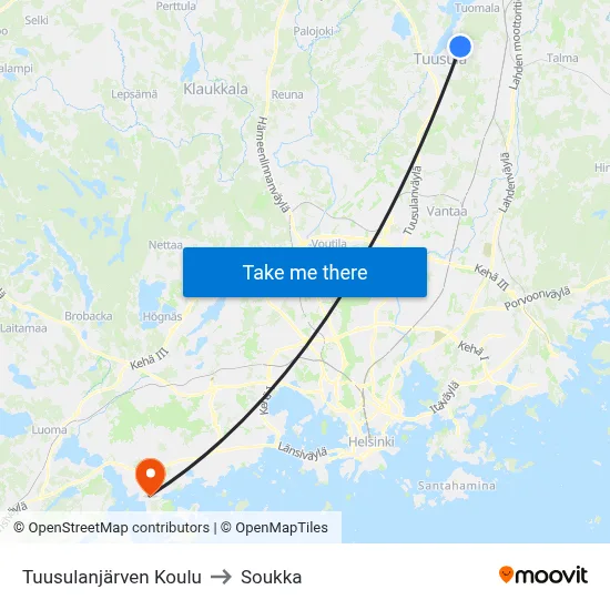 Lake Tuusula School to Soukka map