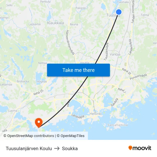 Lake Tuusula School to Soukka map